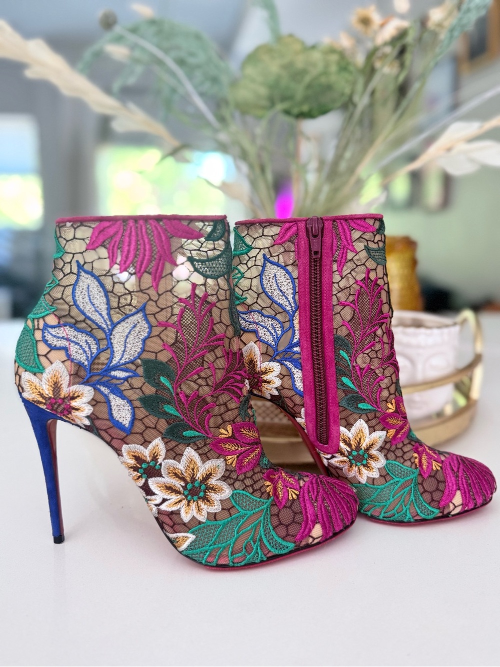 Rare Christian Louboutin Miss Tennis 100 Floral Lace Booties 39.5 Box Set